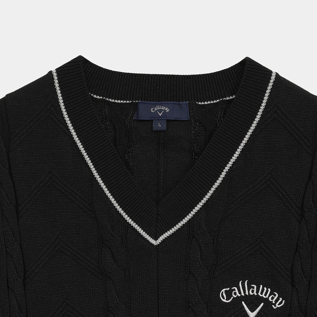 Vネックケーブルニットベスト (MENS)