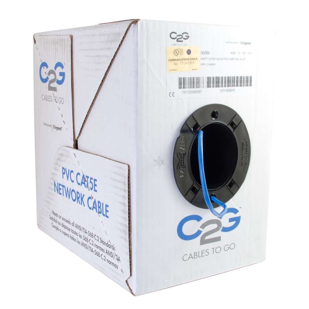 Cat5e Bulk Unshielded (UTP) Ethernet Network Cable with Solid Conductors - Riser CMR-Rated - Blue (TAA)