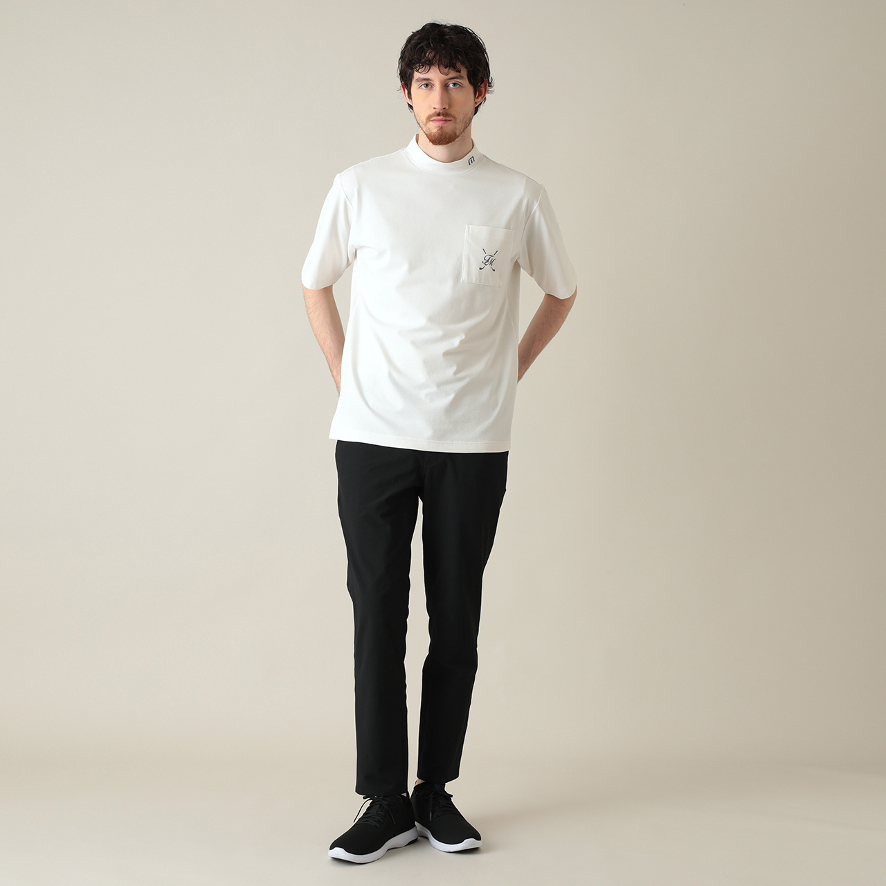カラット®半袖バックプリントリラックスモックネック(MENS)