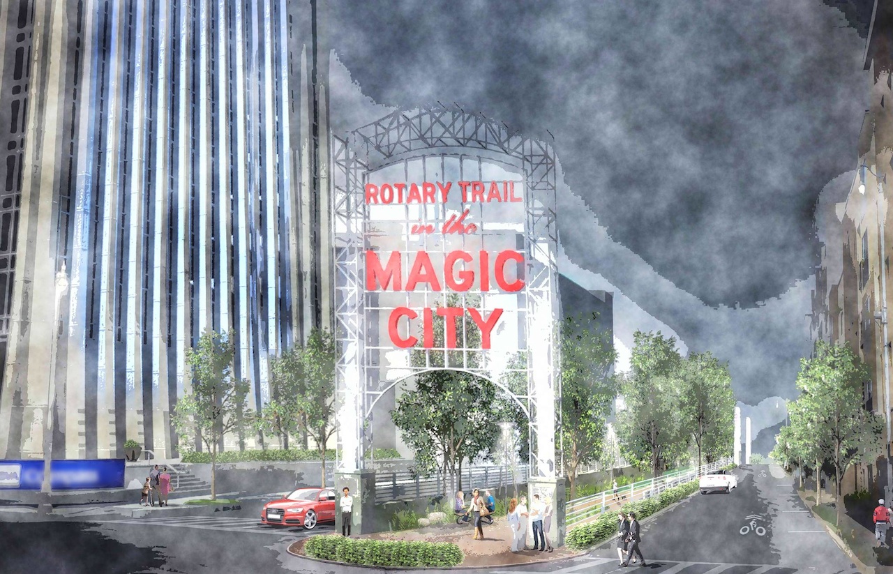 Rendering of the Rotary Trail's 20th Street Gateway | Image: Goodwyn Mills Cawood Rendering of the Rotary Trail's 20th Street Gateway | Image: Goodwyn Mills Cawood