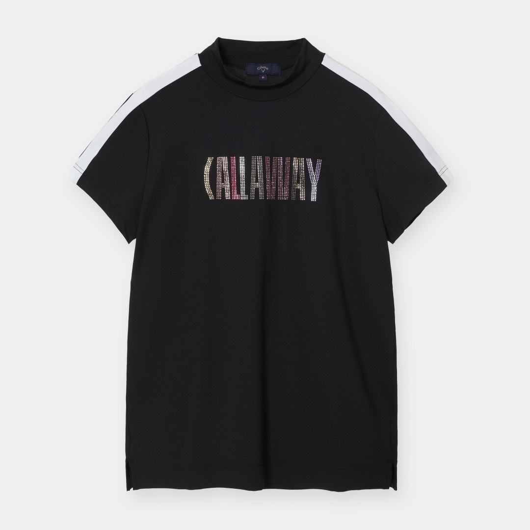 半袖モックネックシャツラインストーン付 (WOMENS)