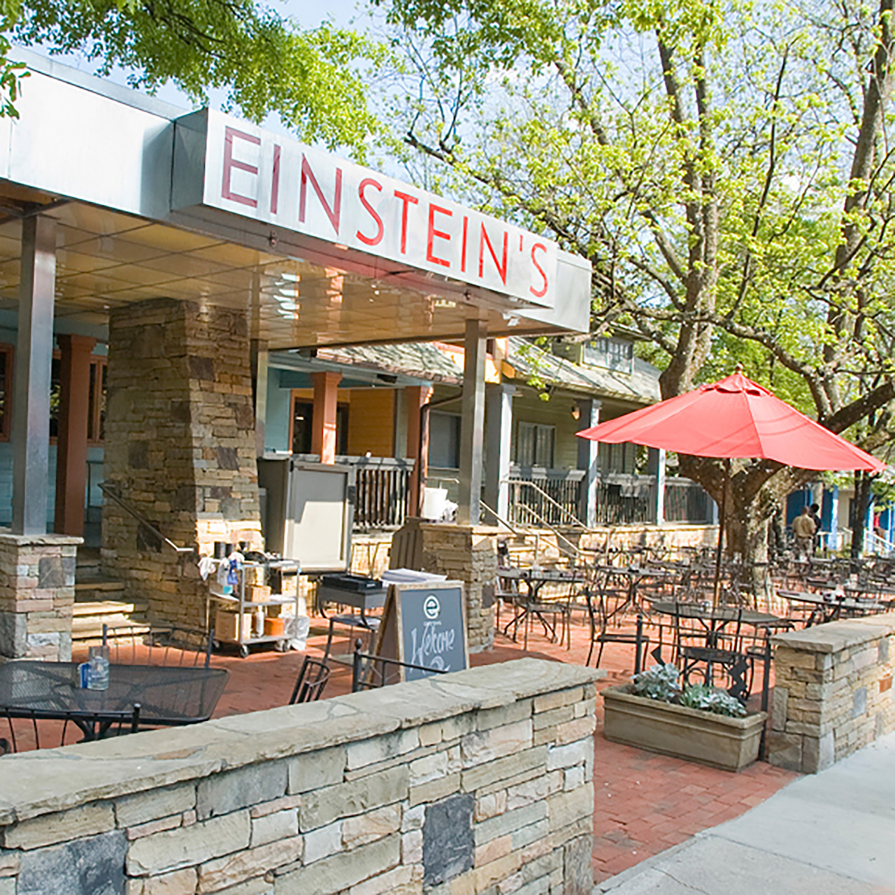 Enjoy the warm weather and a delectable mimosa on the Einstein's patio. Enjoy the warm weather and a delectable mimosa on the Einstein's patio.