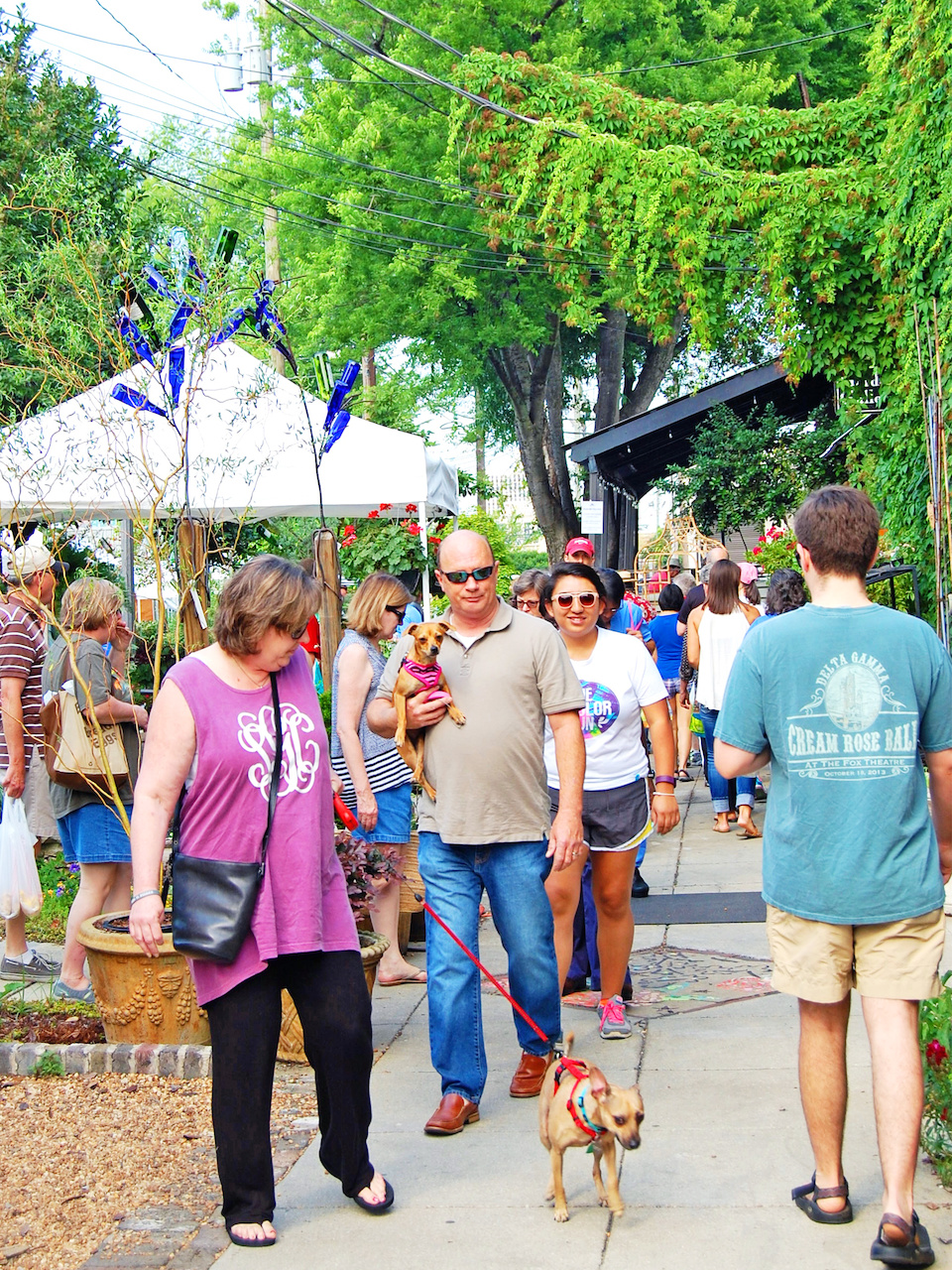 Pets, lush greenery, tents of beautiful produce and crafts abound at Pepper Place Farmers Market! Pets, lush greenery, tents of beautiful produce and crafts abound at Pepper Place Farmers Market!