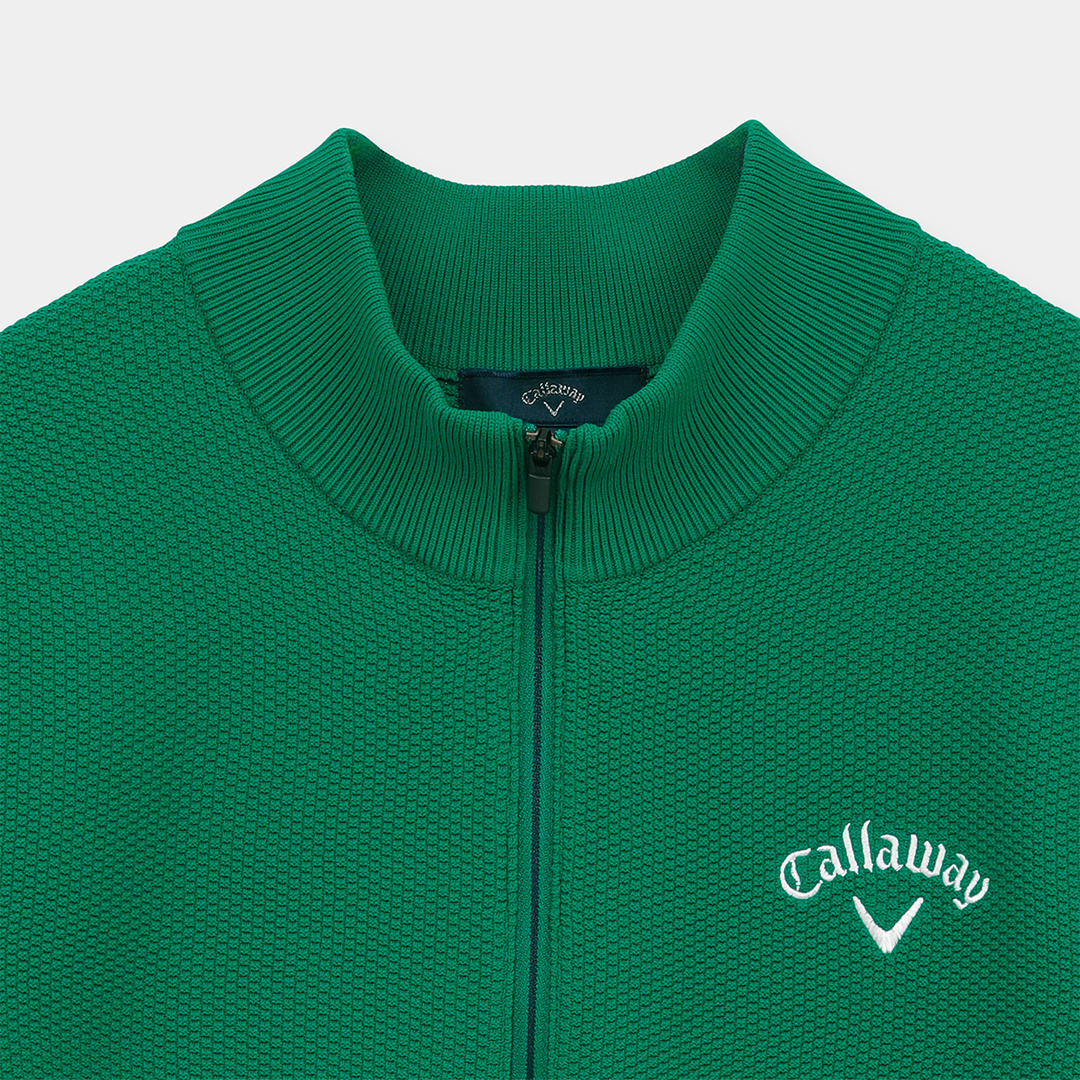 カノコ編みハーフジップ半袖ニット ※4Lサイズあり (MENS)