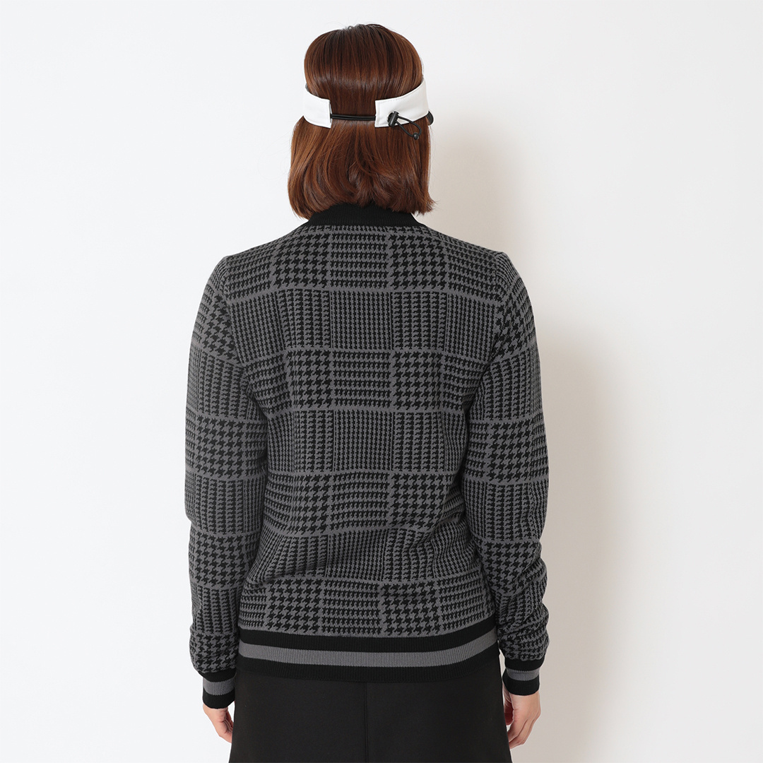 千鳥柄ジャガード防風裏付フルジップニット (WOMENS)