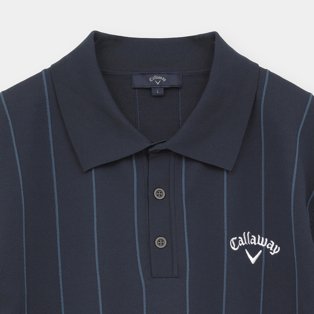 ストライプインターシャ半袖ニットポロ (MENS)