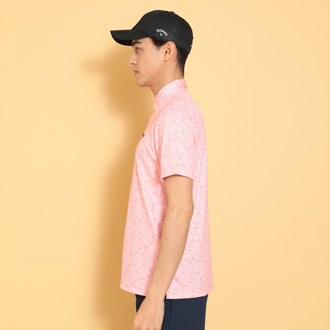 ポリエステルハニカムシェブロン柄半袖シャツ (MENS)