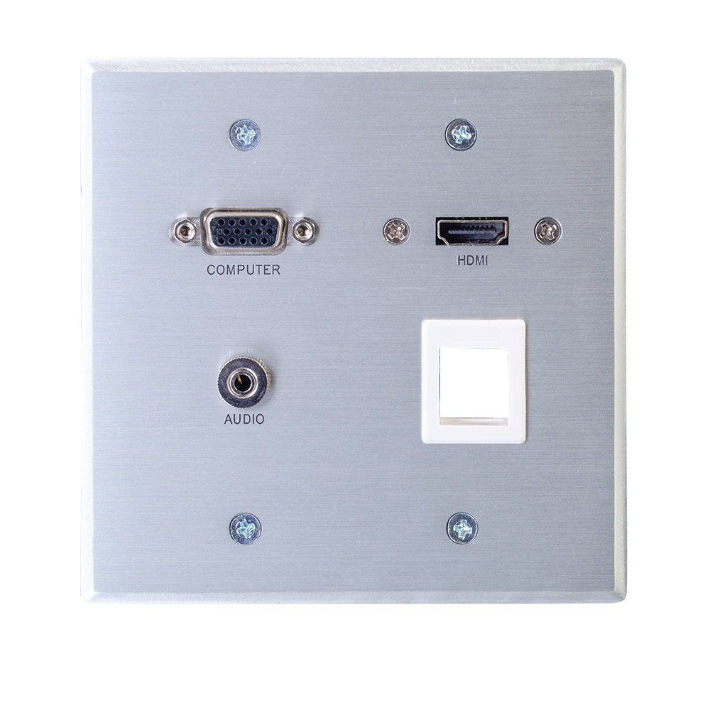 RapidRun VGA + 3.5mm Audio Double Gang Wall Plate with HDMI Pass Through + One Keystone