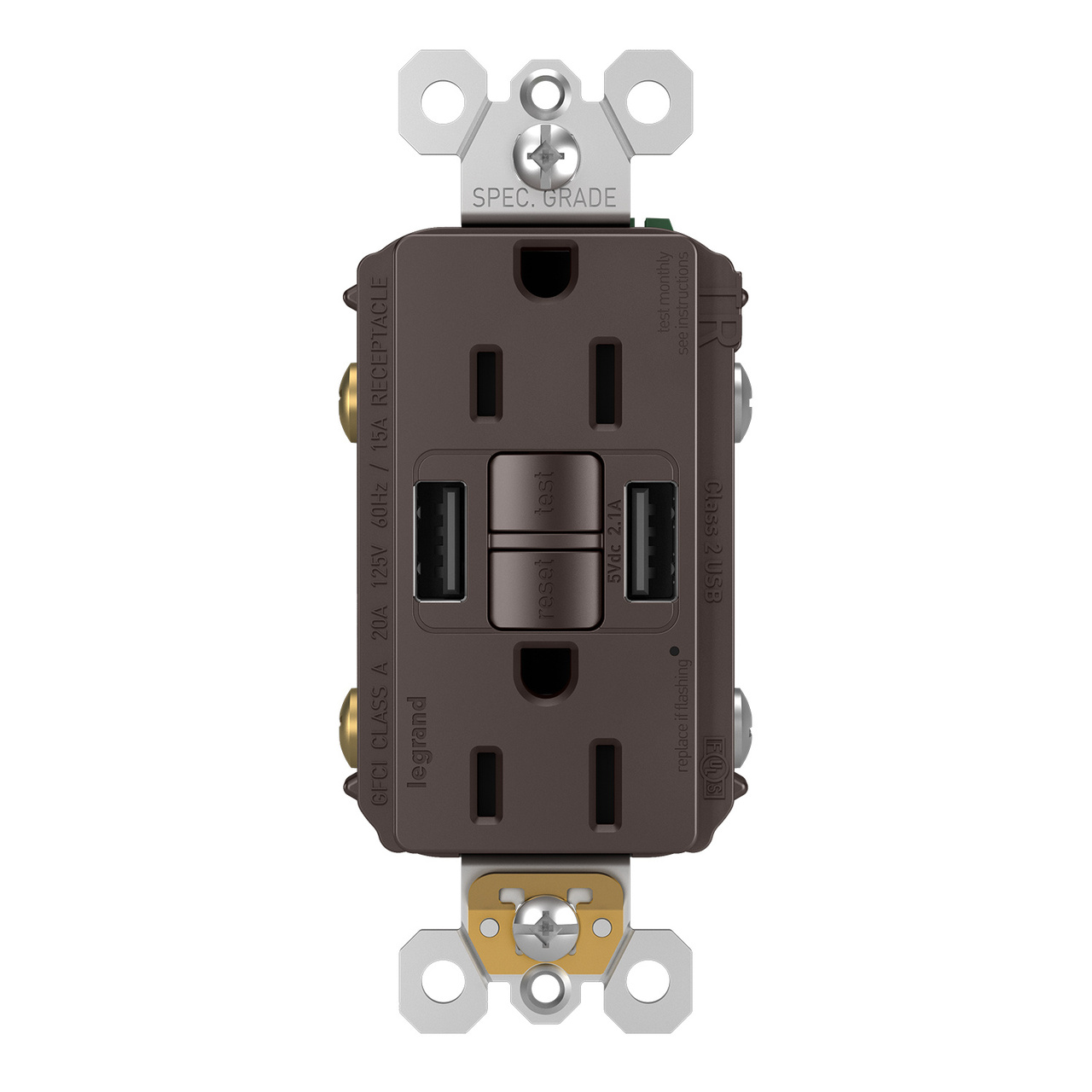 radiant Collection GFCI USB outlet in brown