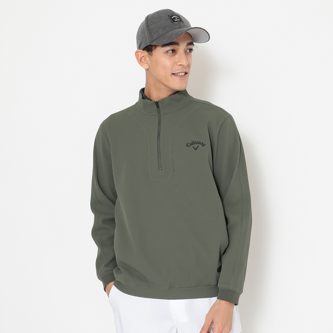 ワッフルハーフジップモックネックシャツ (MENS)
