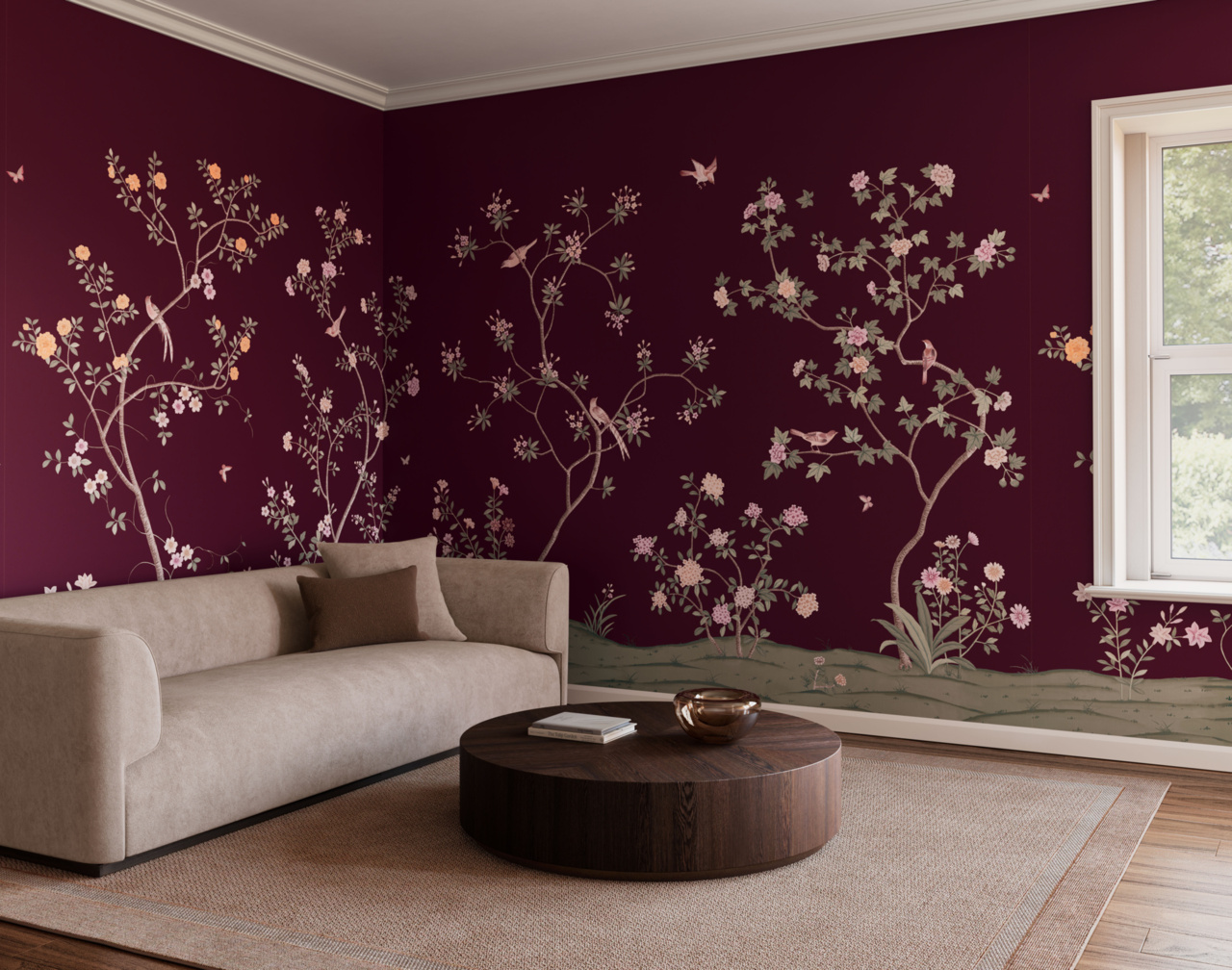 Promenade in Antique Bloom on Star Dusk Silk | Phillip Jeffries