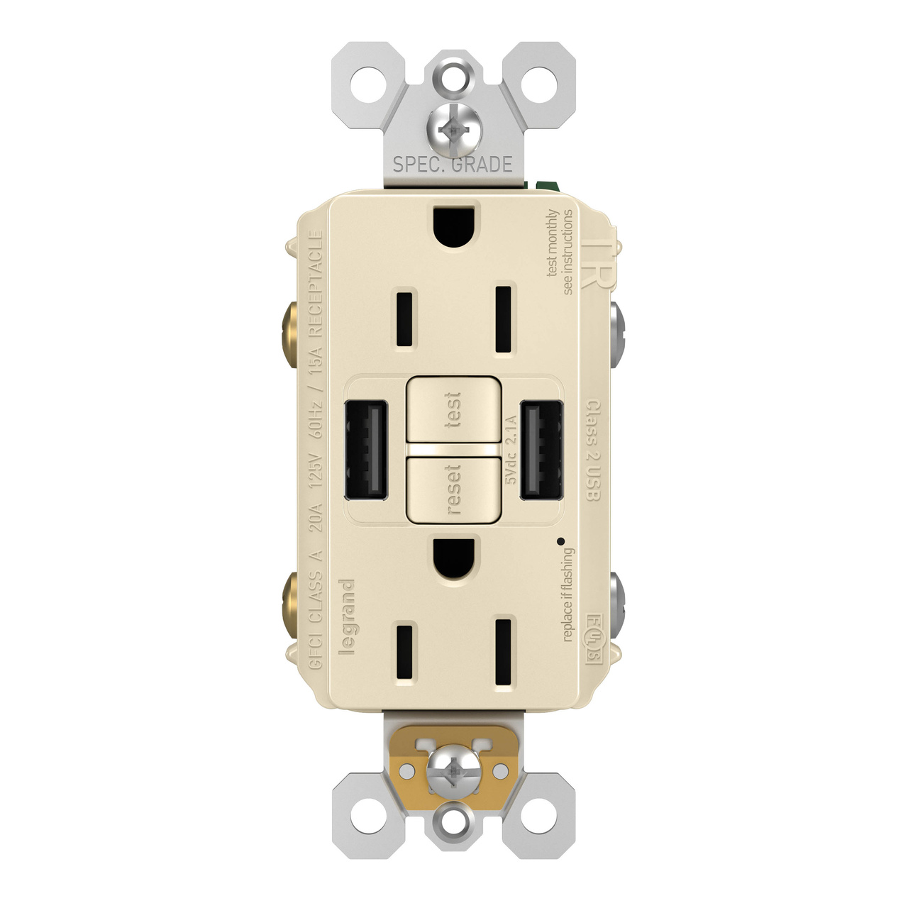 radiant Collection GFCI USB Outlet in Light Almond