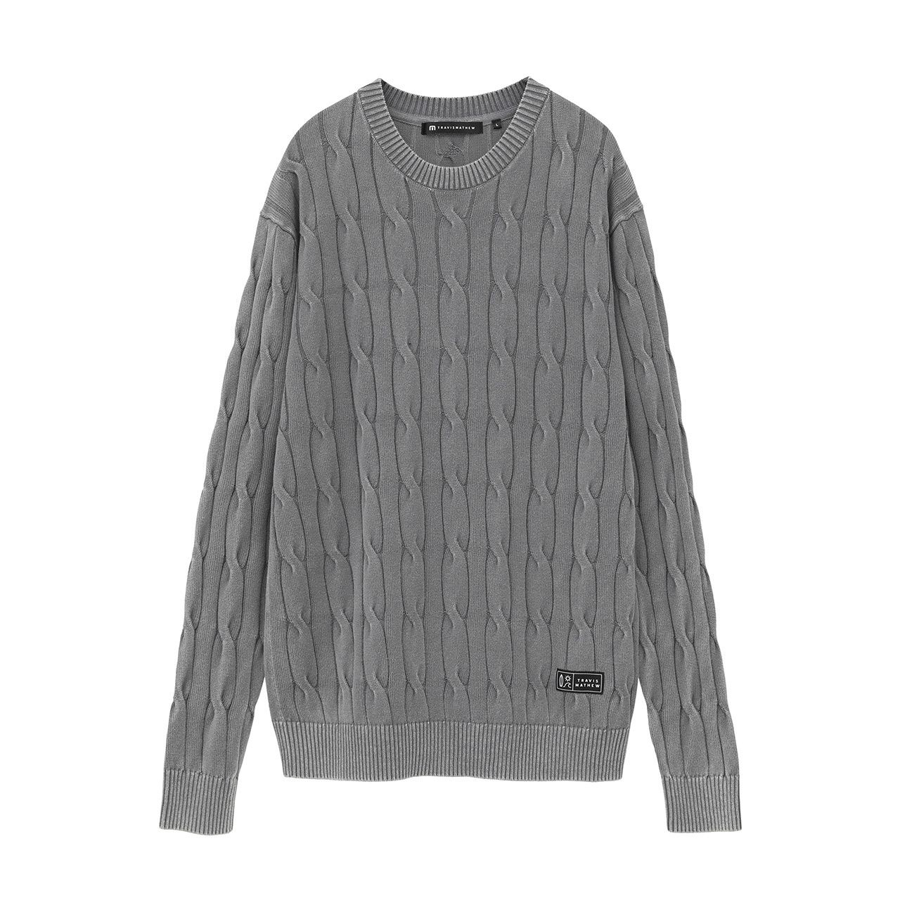 製品染め クルーネック ケーブルセーター (MENS)