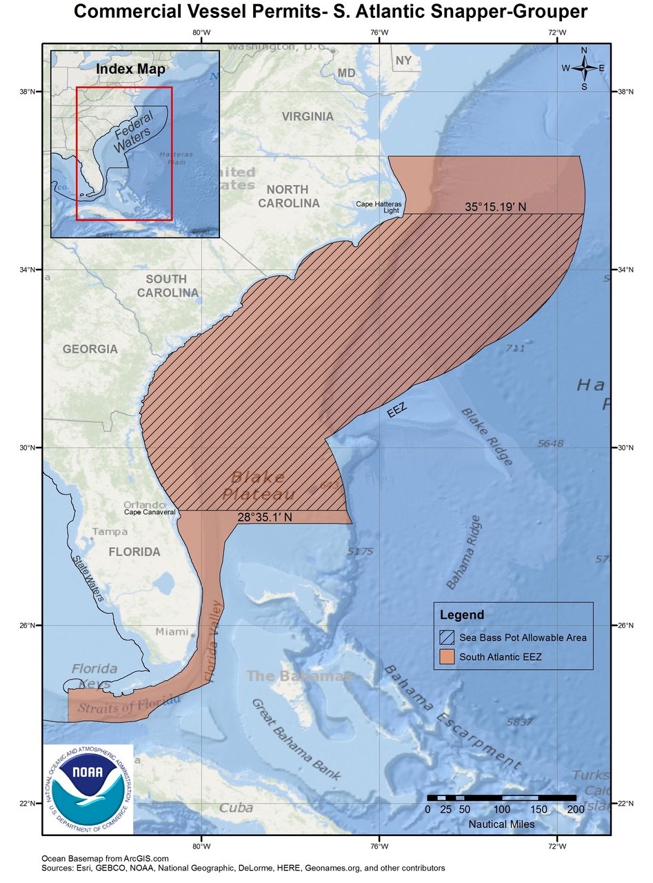 This is a map of the commercial vessel permits area for the South Atlantic snapper-grouper fishery.
