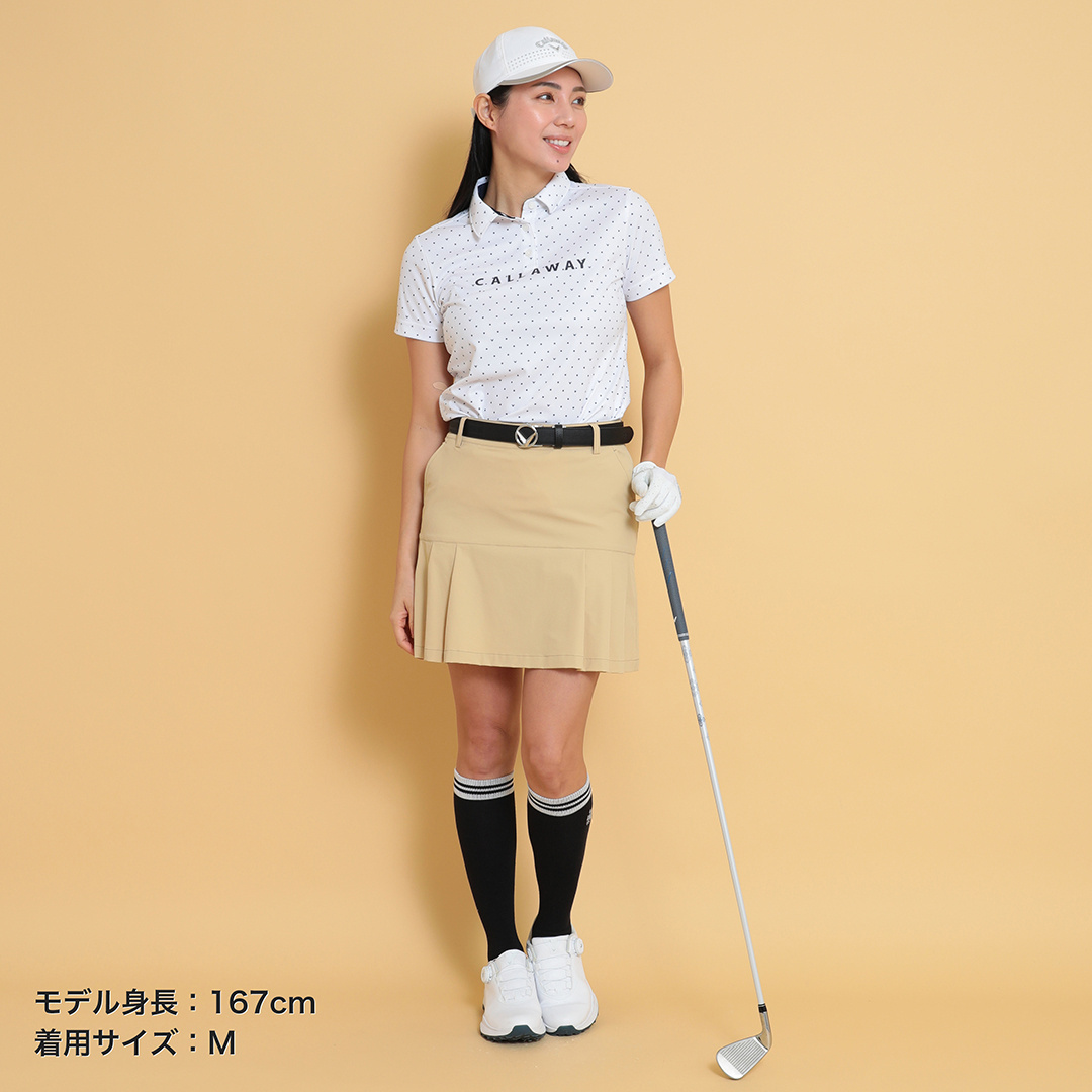 ポリエステルメッシュドット柄半袖シャツ (WOMENS)