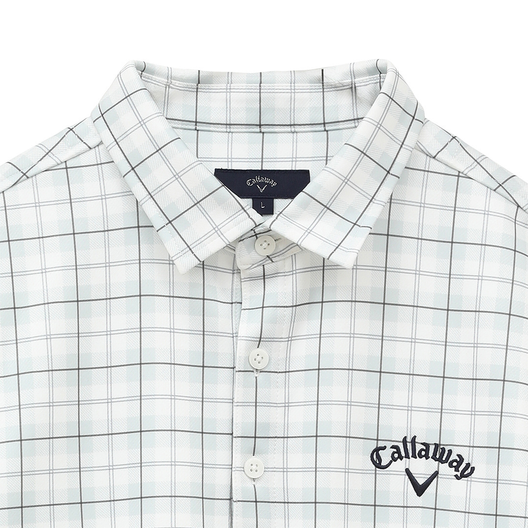 キャロウェイ 裏起毛 チェックプリントポロシャツ（WHT／L） チェックプリント裏起毛シャツ (MENS)