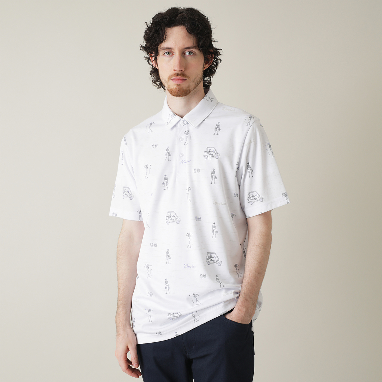 T/C スケルトンプリント 半袖ポロ(MENS)