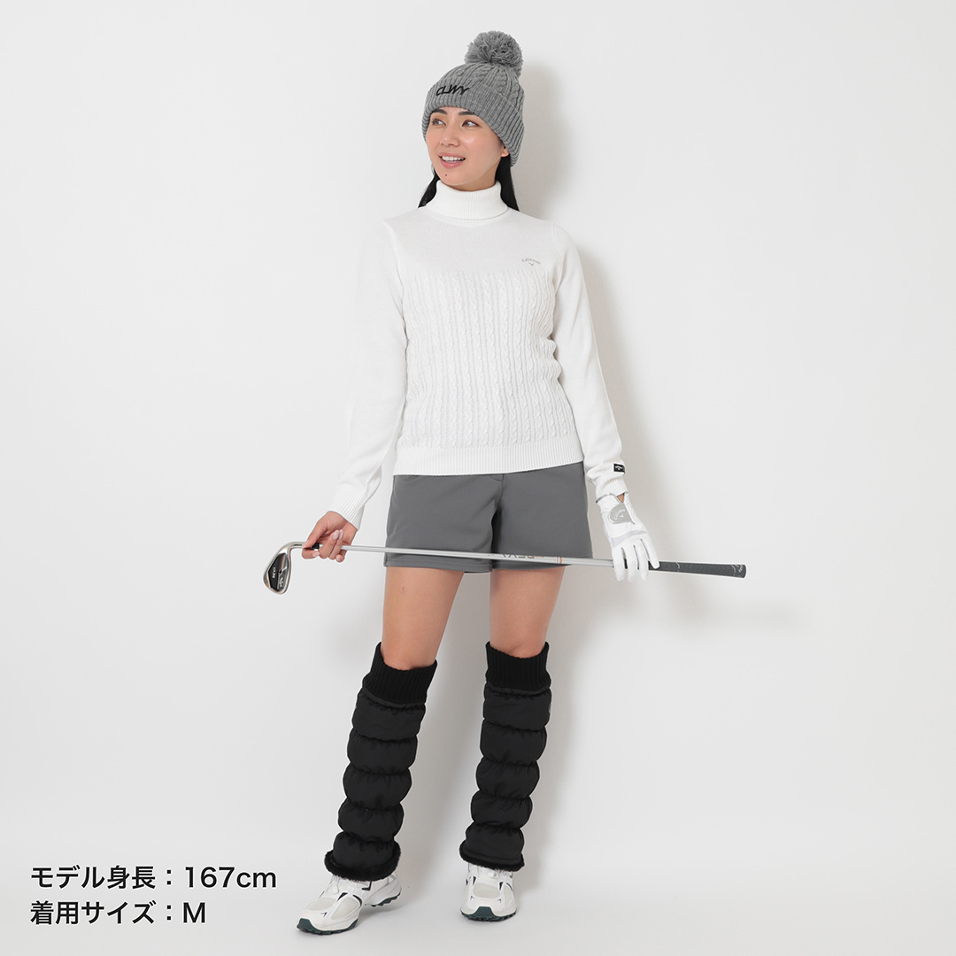 ケーブル編みフルジップ防風裏地付きアクリルニット (WOMENS)