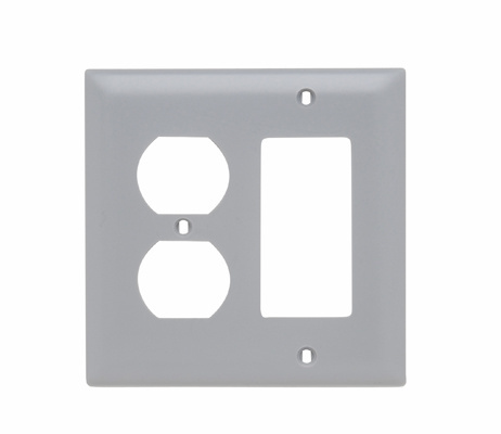 Combination Openings, 1 Duplex Receptacle and 1 Decorator, Two Gang, Gray