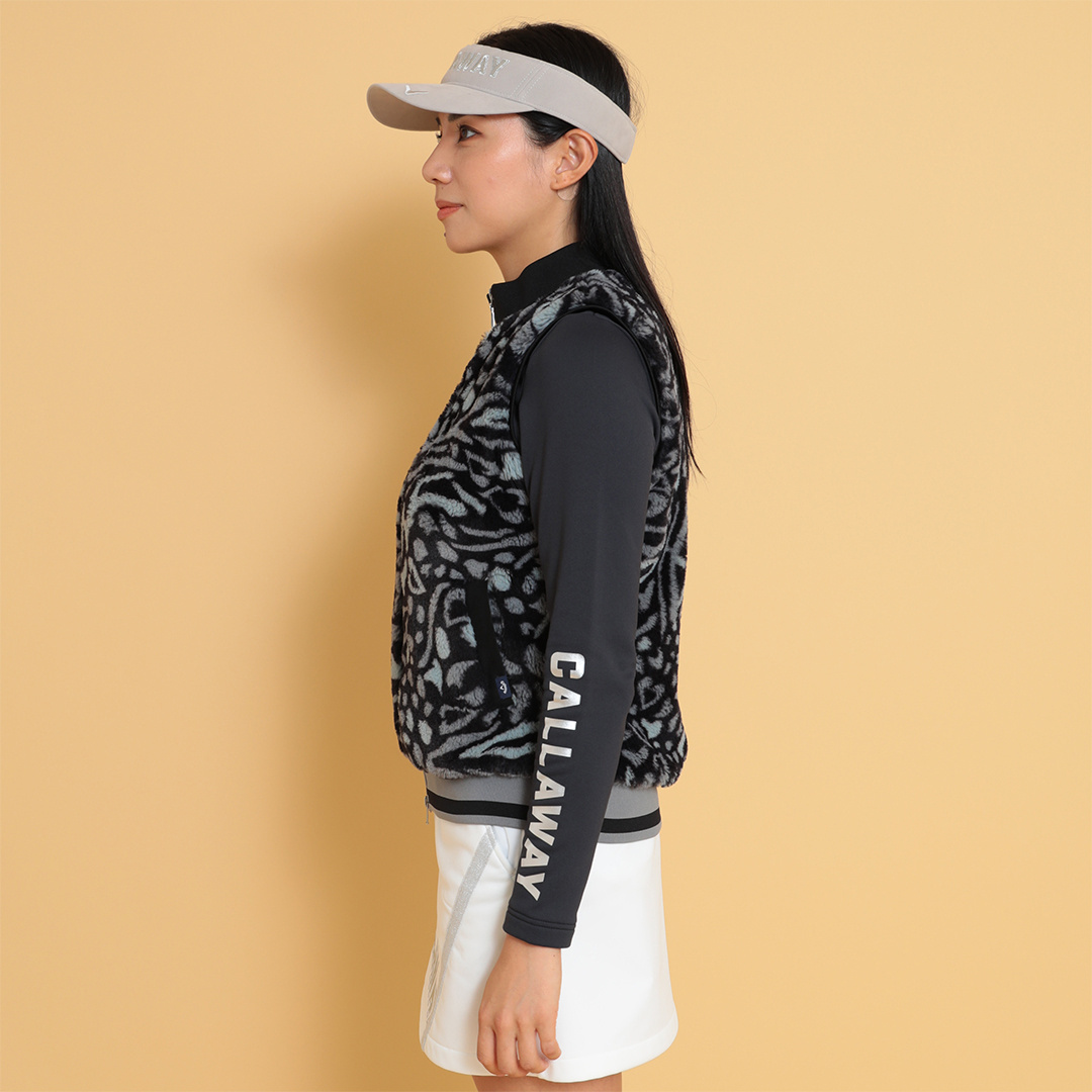 未使用【キャロウェイ】ファー切り替え アニマル レオパード ゴルフ ベスト M レオパードプリントファーベスト (WOMENS)