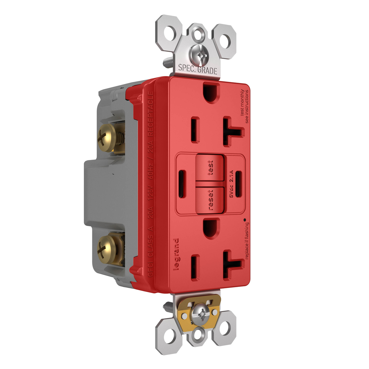 radiant Collection 20 amp GFCI USB Type C/C Outlet in Red