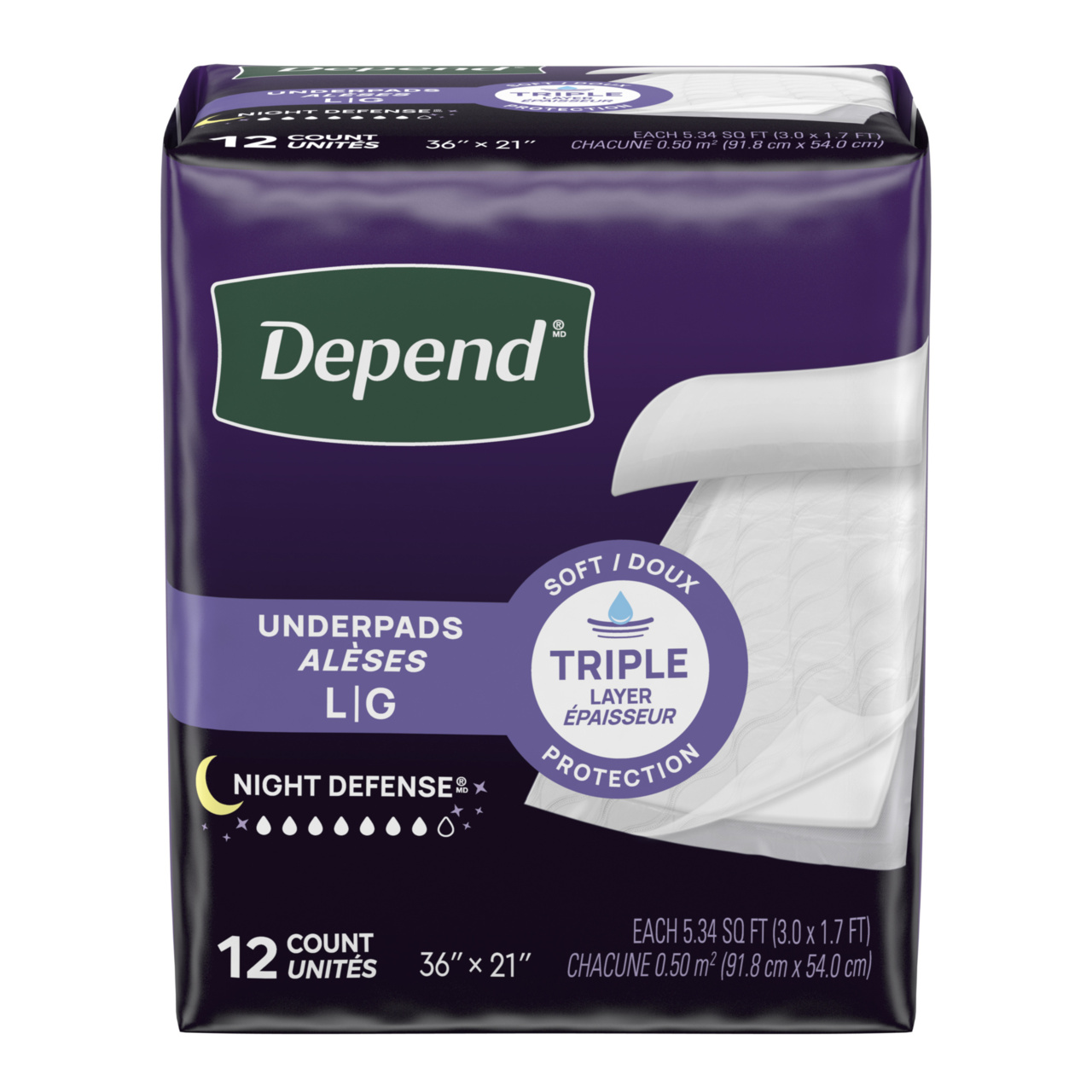 Depend Night Defense Underpads, 21 in x 36 in