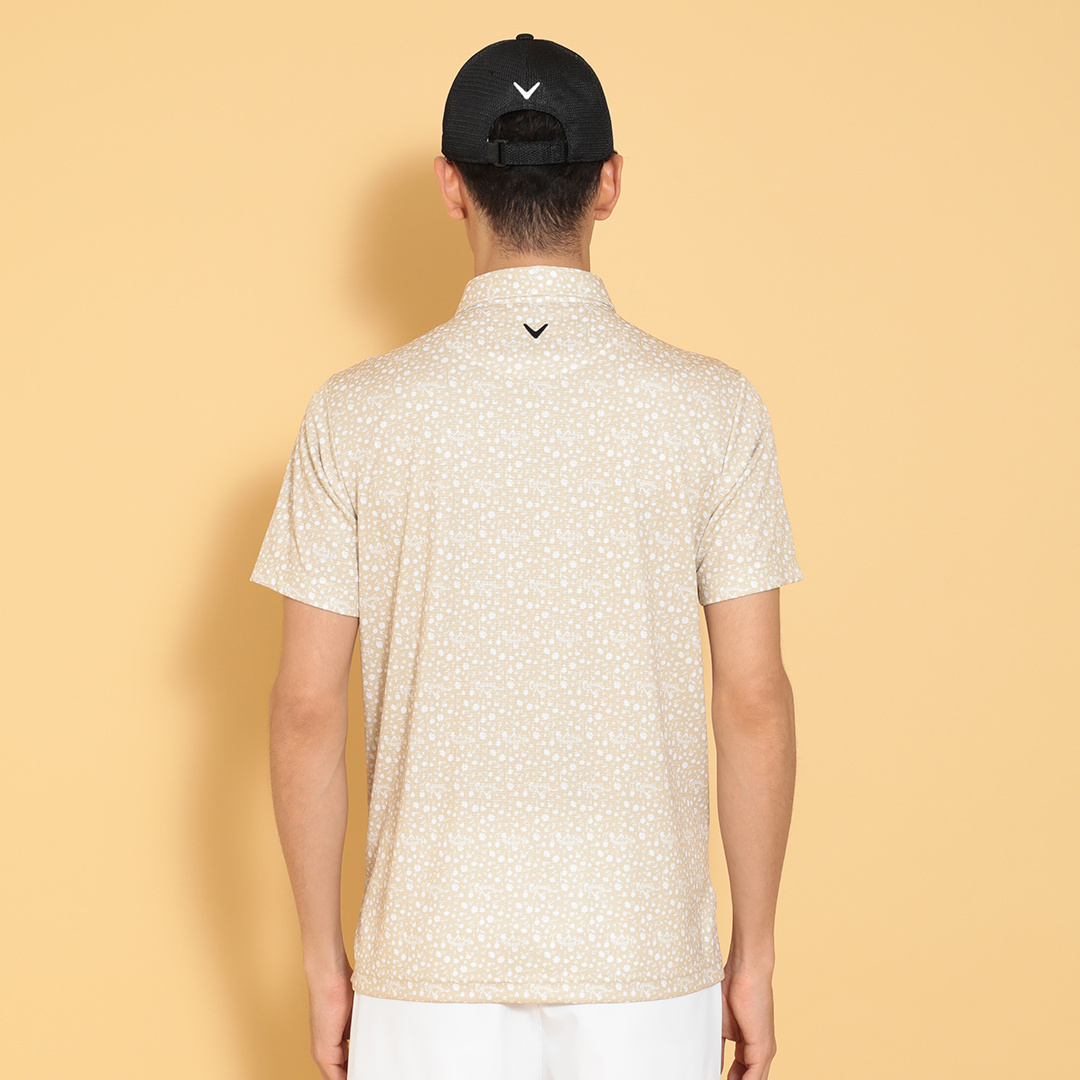 ポリエステルハニカム小花柄半袖シャツ (MENS)