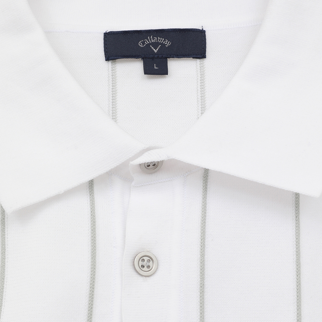 ストライプインターシャ半袖ニットポロ (MENS)