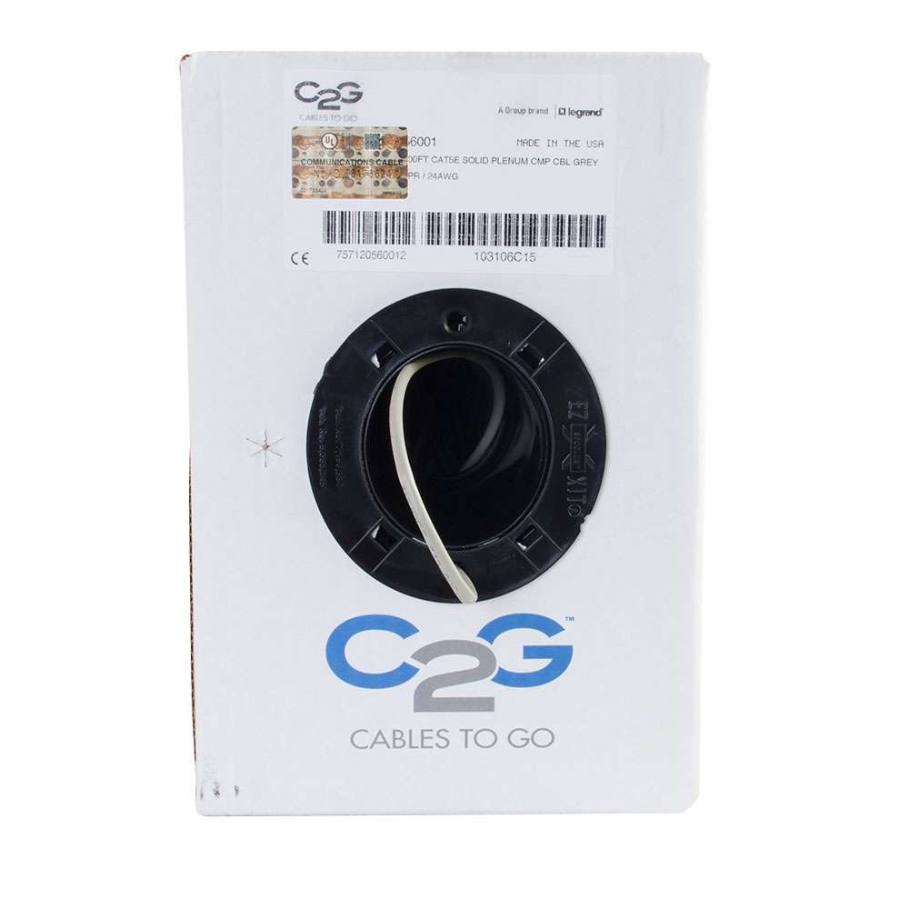 Cat5e Bulk Unshielded (UTP) Network Cable with Solid Conductors - Plenum CMP-Rated - Gray (TAA)