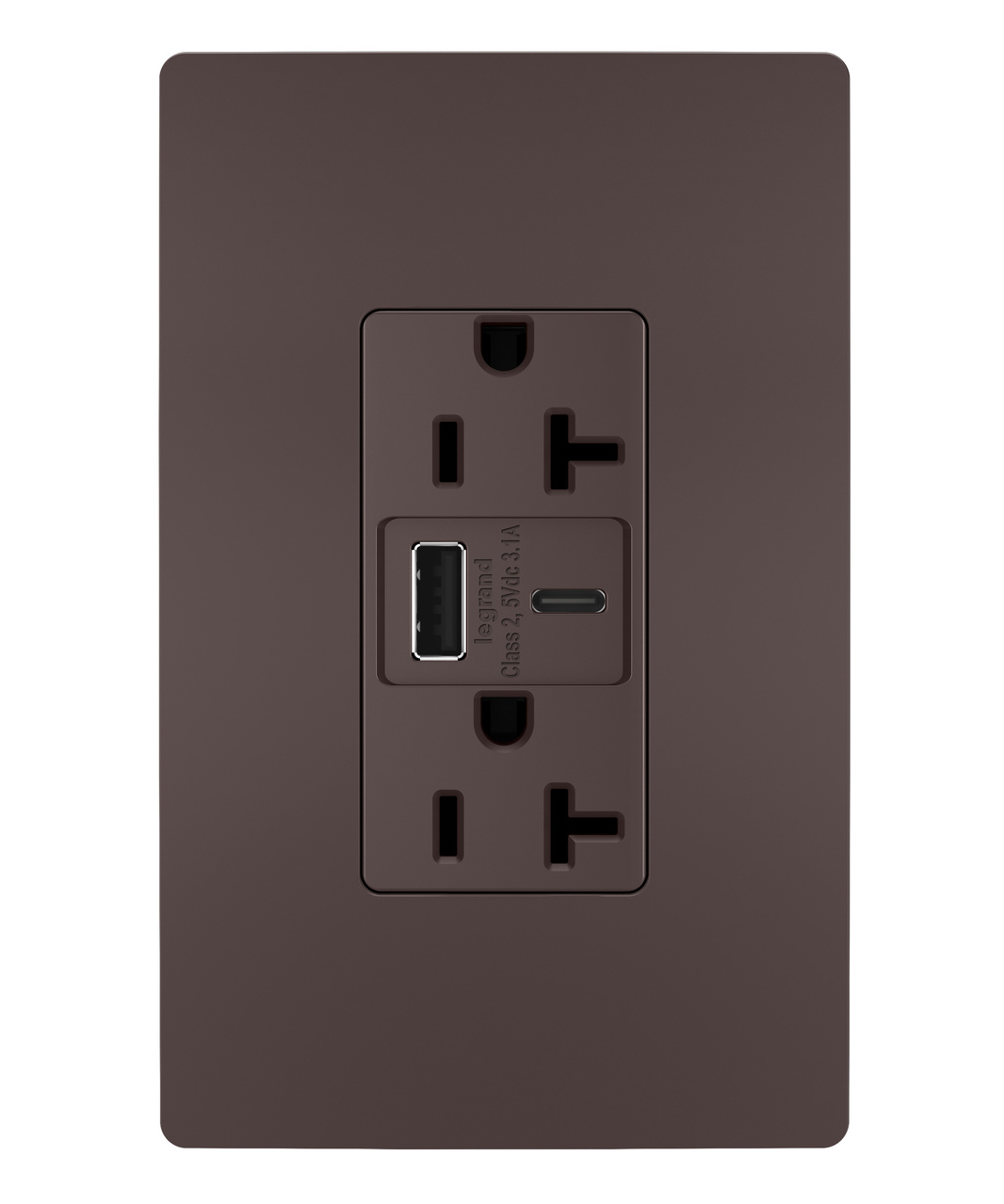 Tamper Resistant 20A Duplex Receptacle with Two 3.1A USB Ports Type A and C