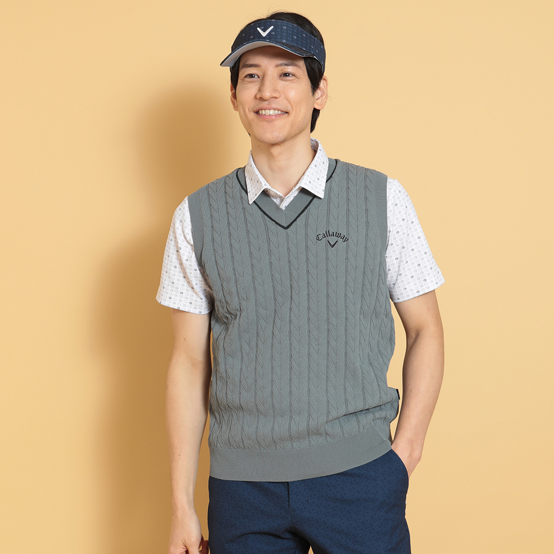 ヘリンボーンVネックニットベスト (MENS)