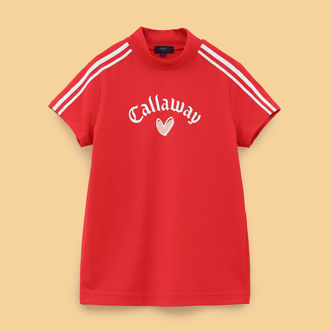 新品 キャロウェイ レッド 半袖モックネック ツアーモデル グレー Lサイズ Callaway キャロウェイ 幾何学ロゴジャカード モックネック 半袖