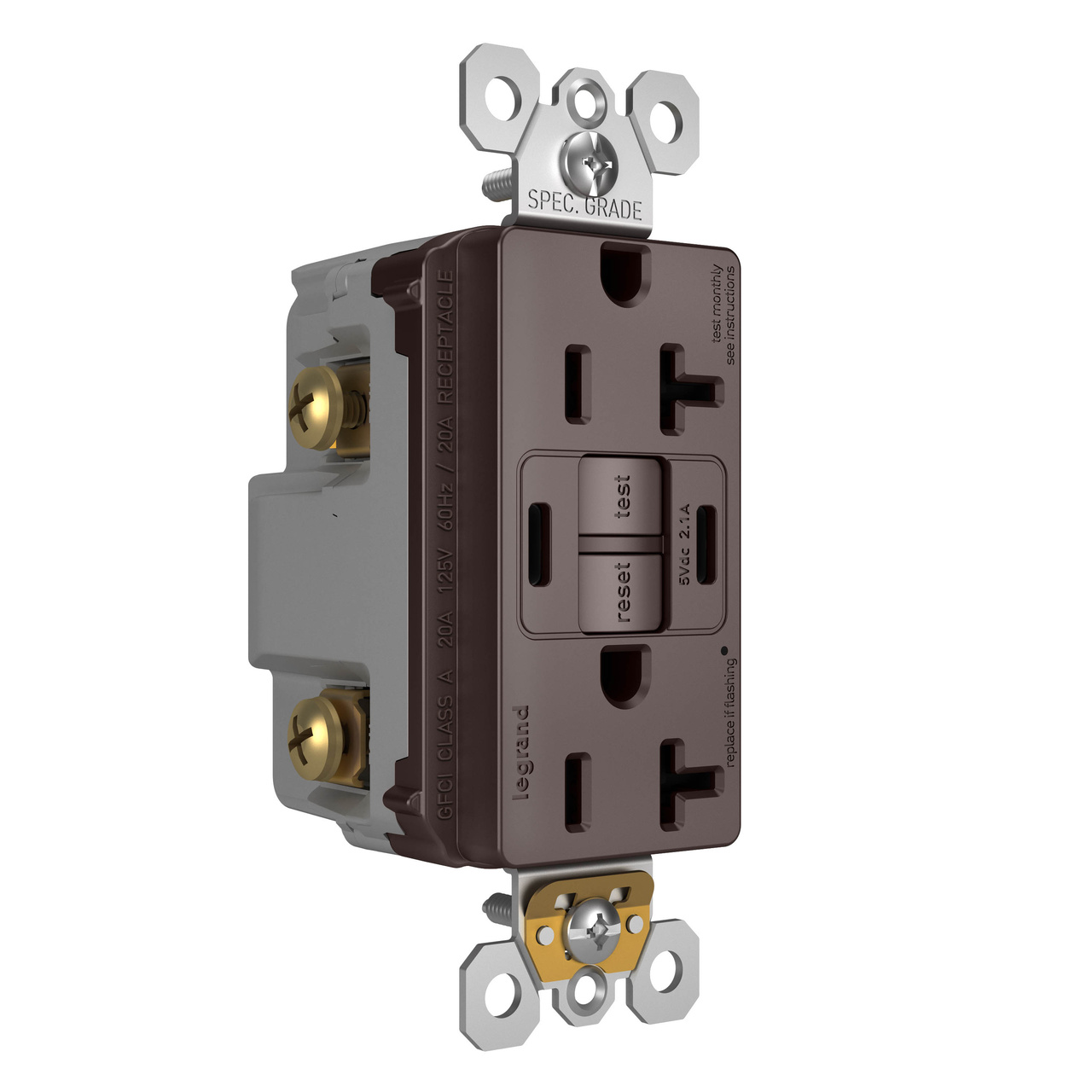 radiant Collection 20 amp GFCI USB Type C/C Outlet in Dark Bronze