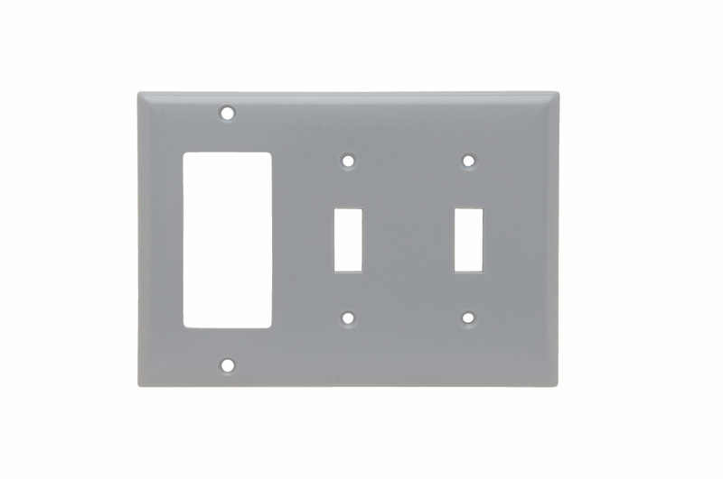 Combination Openings, 2 Toggle Switch and 1 Decorator, Three Gang, Gray