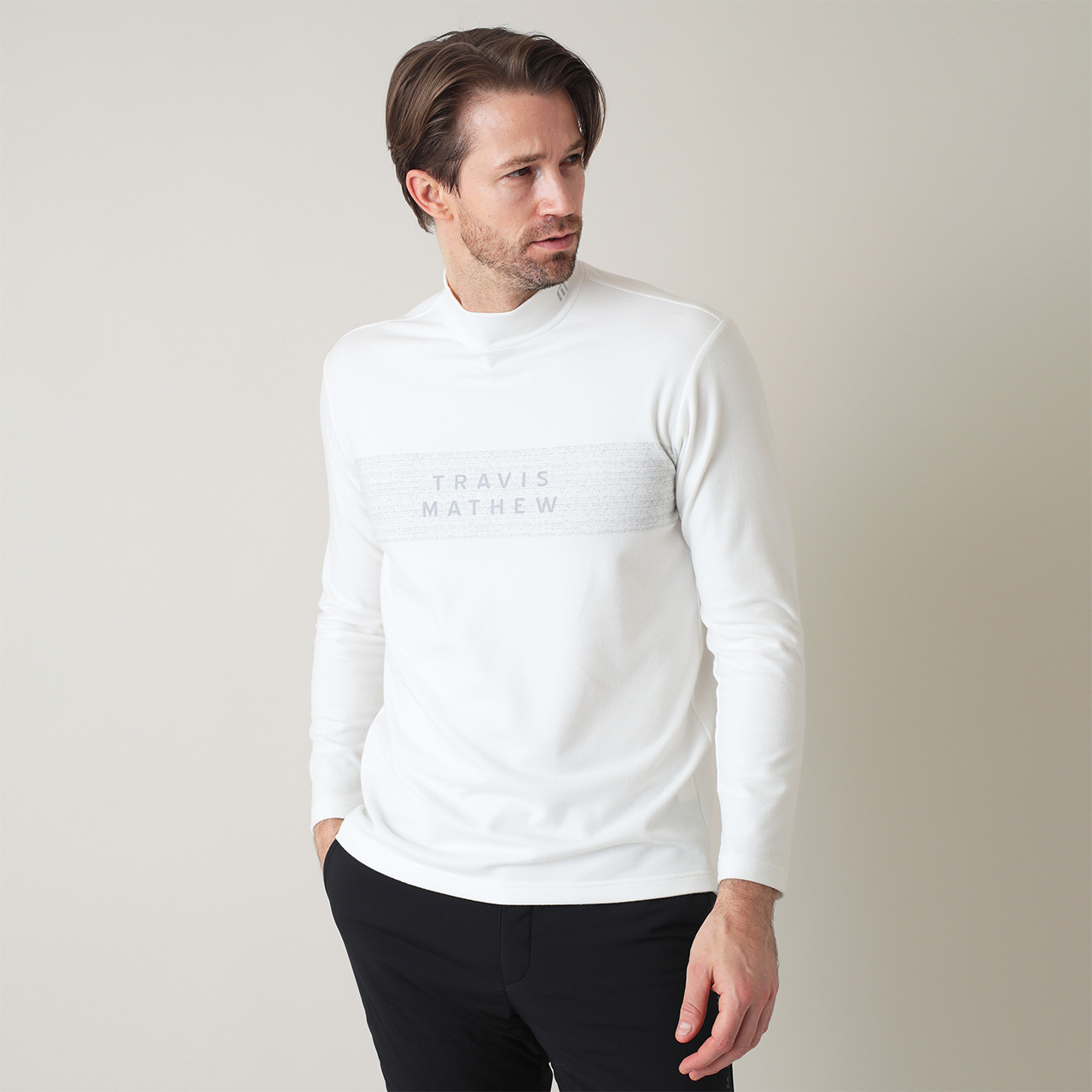 チェストプリント 長袖 モックネック(MENS)