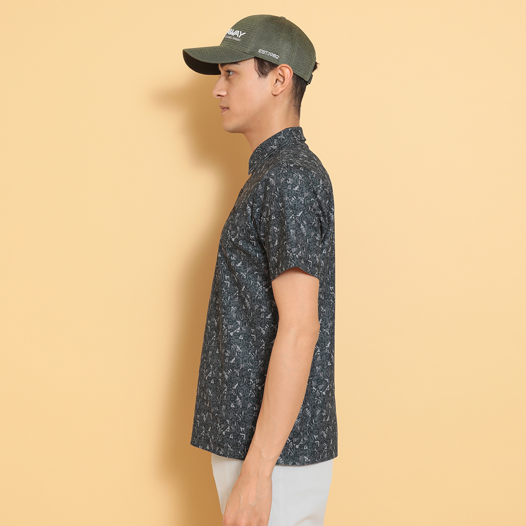 WAAC 幾何学模様 ポロシャツ L MEN ジオメトリックパターンポロシャツ カーキ