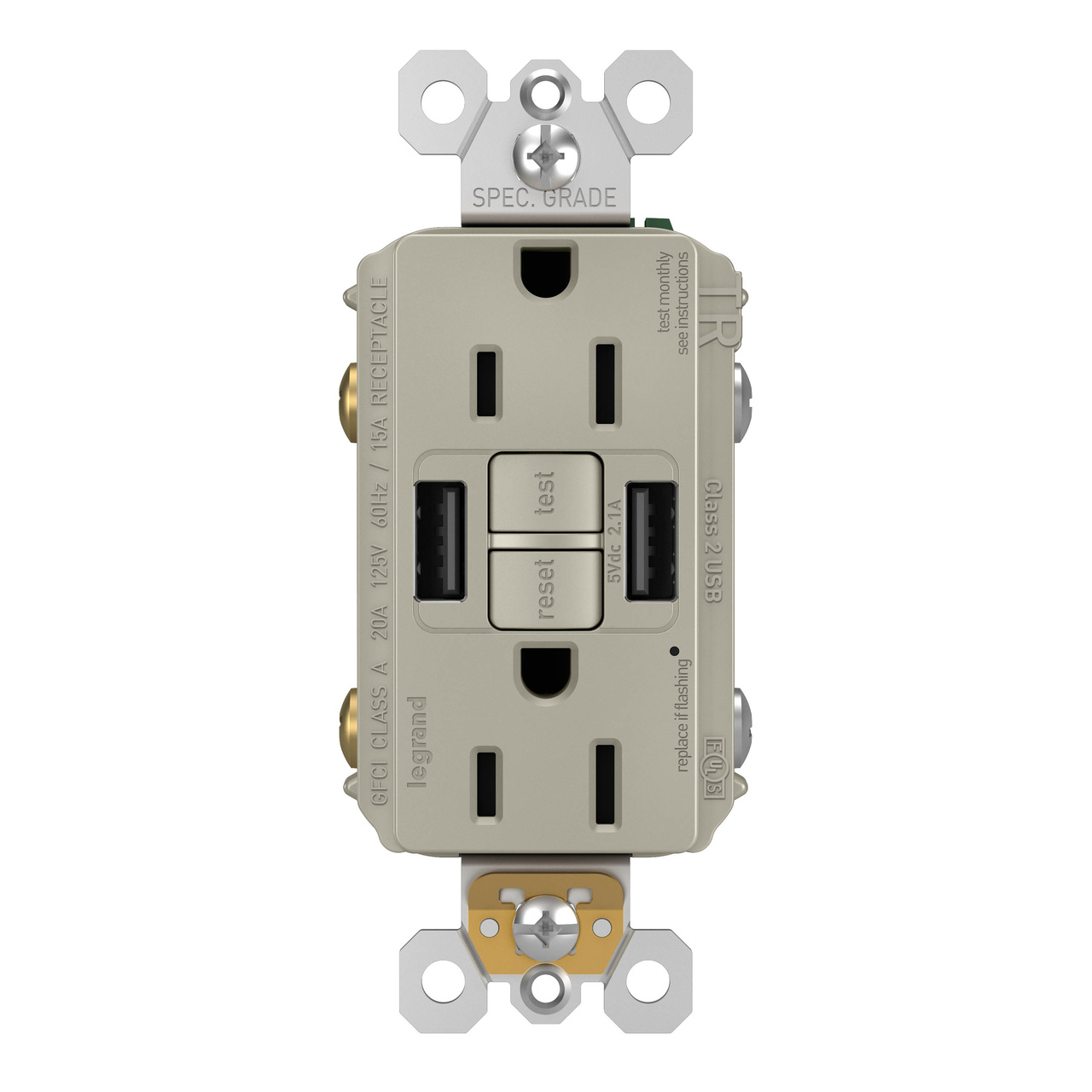 radiant Collection GFCI USB Outlet in Nickel