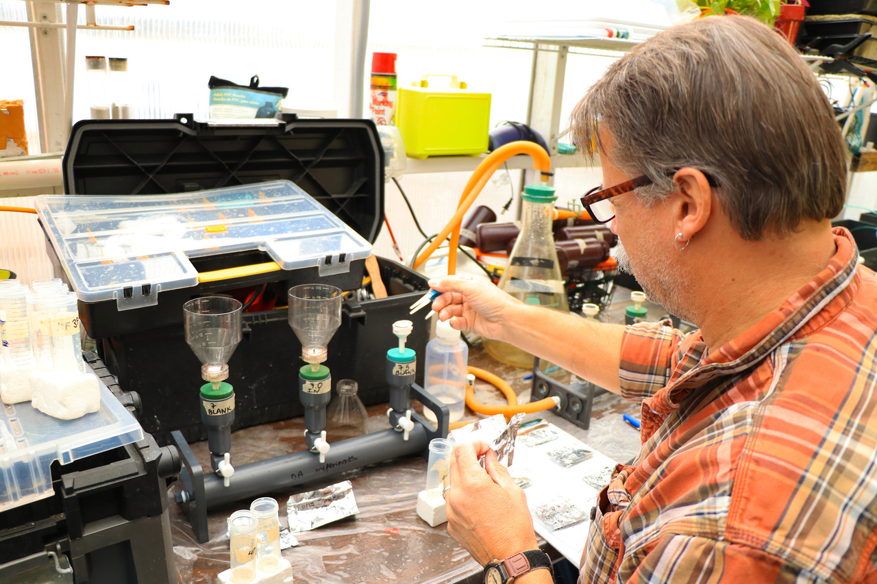 scientist filtering water samples in lab