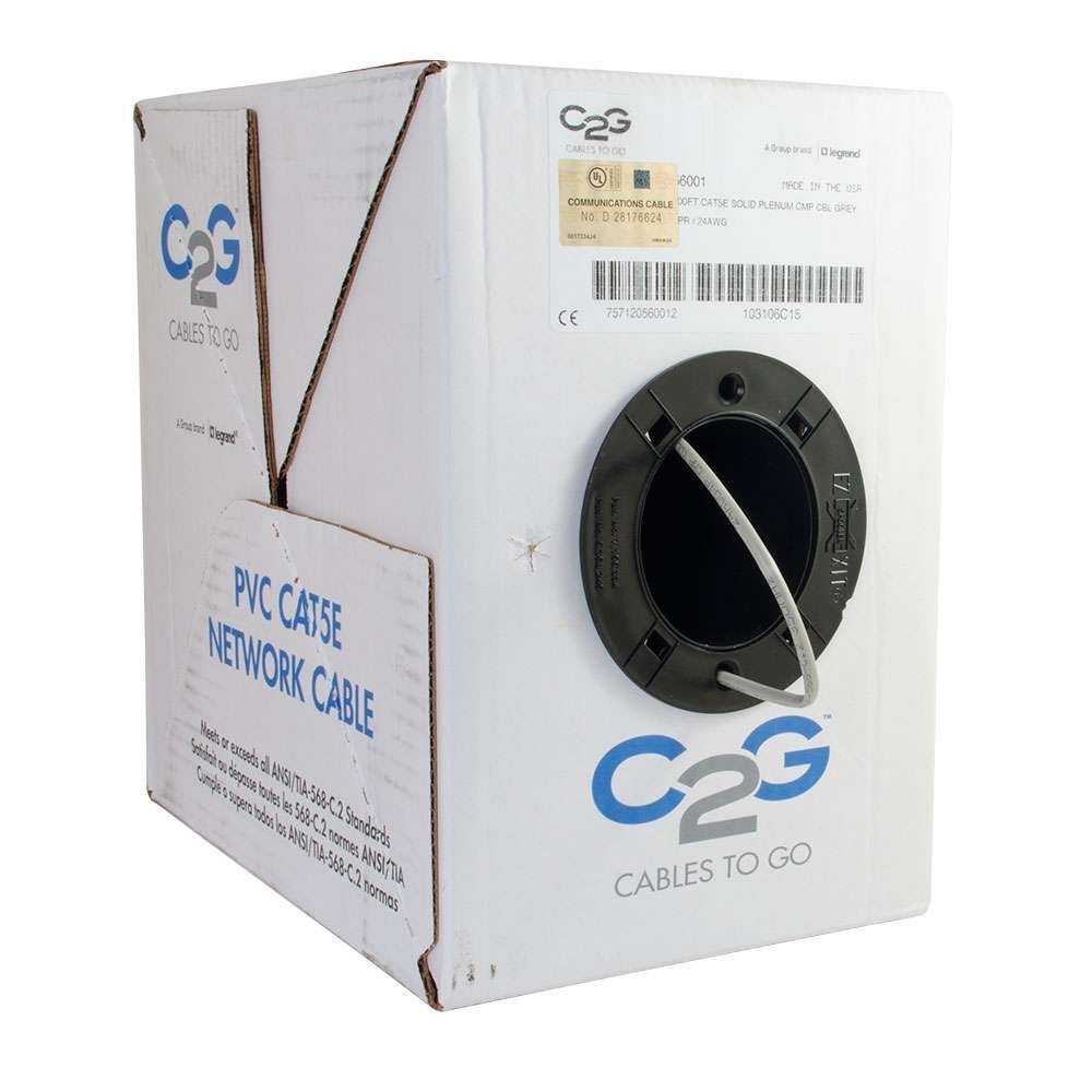 Cat5e Bulk Unshielded (UTP) Network Cable with Solid Conductors - Plenum CMP-Rated - Gray (TAA)