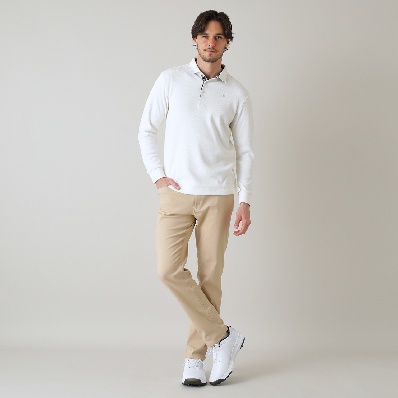 長袖ワッフルポロ(MENS)