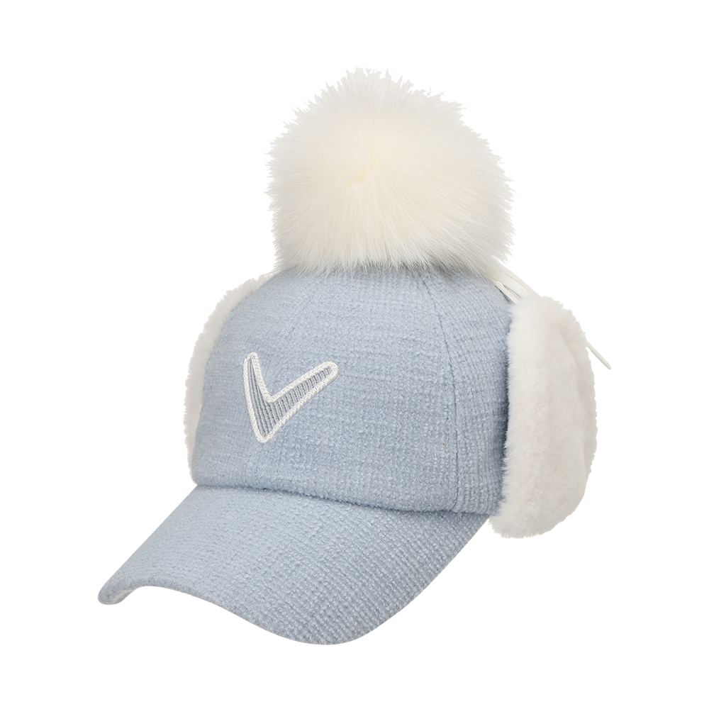 트위드 폼폼 이어워머 여성 볼캡