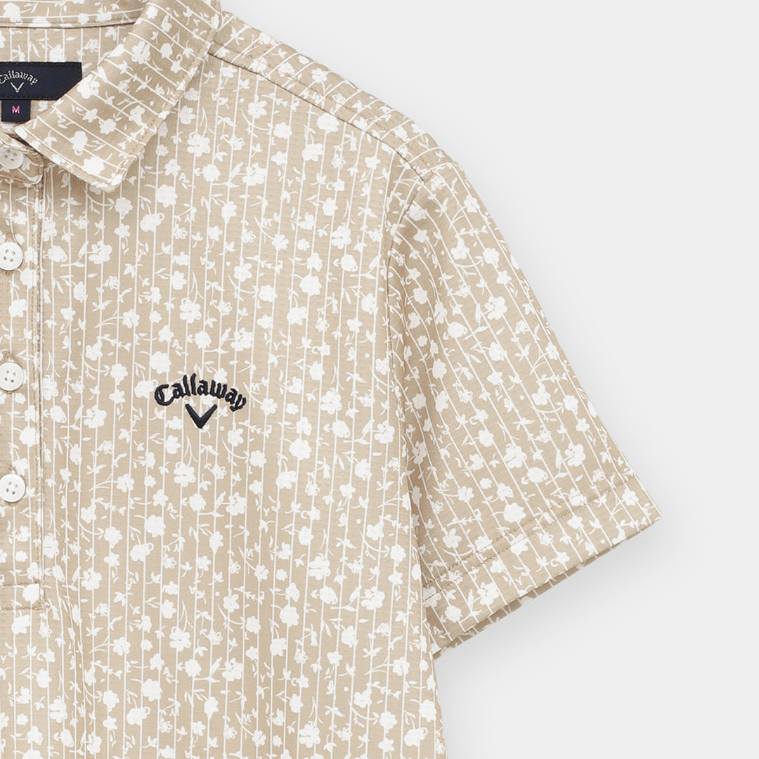 ハニカムメッシュストライプ×小花柄半袖シャツ (WOMENS)