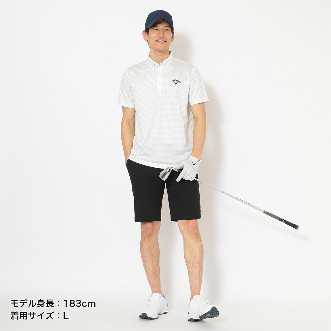 ハニカムメッシュ総柄ロゴ半袖シャツ (MENS)