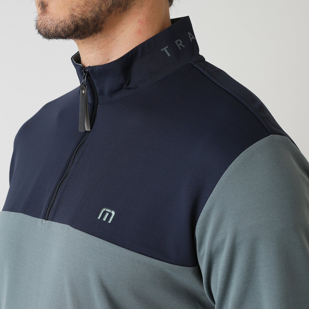 長袖 1/4ジップバイカラーモックネック(MENS)