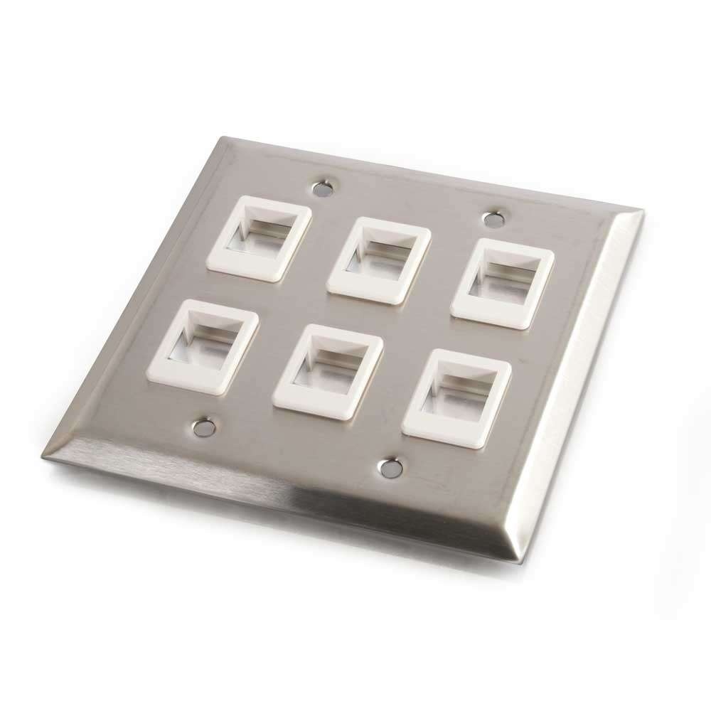 Six Port Keystone Double Gang Wall Plate - Stainless Steel
