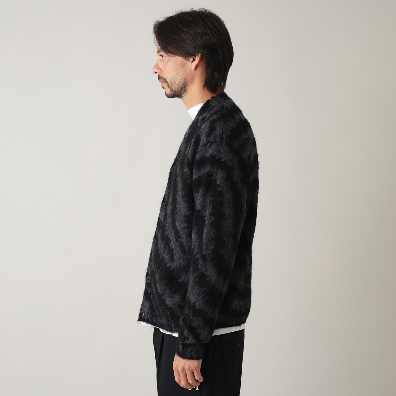 ゼブラ柄 ジャカード モヘアニット カーディガン(UNISEX)