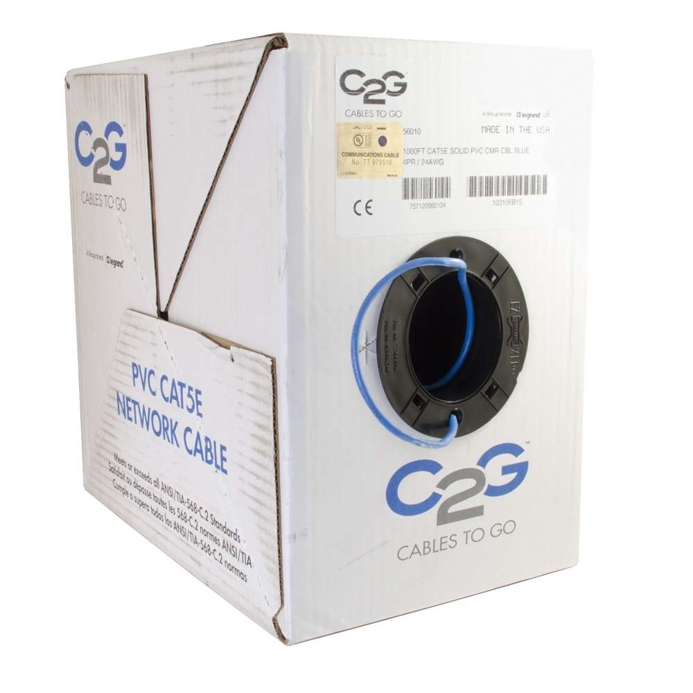 Cat5e Bulk Unshielded (UTP) Ethernet Network Cable with Solid Conductors - Riser CMR-Rated - Blue (TAA)