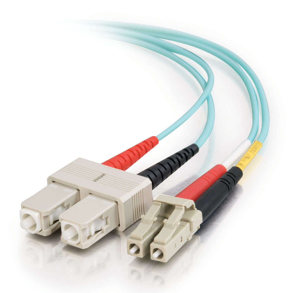LC-SC 10Gb 50/125 OM3 Duplex Multimode PVC Fiber Optic Cable - Aqua
