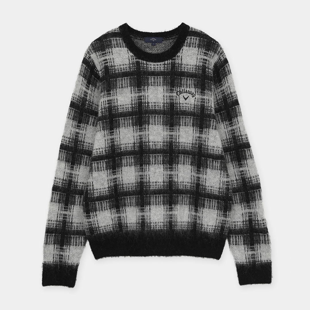 モヘア混オンブレチェッククルーネック長袖ニット (MENS)