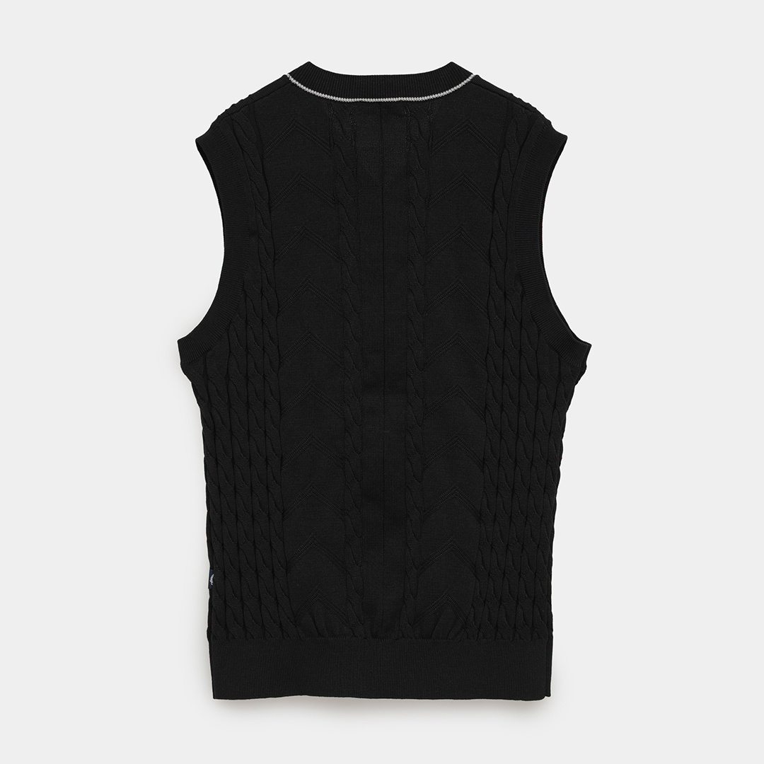 Vネックケーブルニットベスト (MENS)